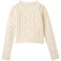 TOM TAILOR Mädchen Strickpullover mit Zopfmuster, beige, Uni, Gr. 164