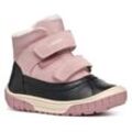 Winterboots GEOX "B OMAR GIRL WPF C" Gr. 21, schwarz (schwarz, rosa), Kinder, Leder, Veloursleder, Textil, Schuhe, Klettstiefel, Babystiefel, Winterstiefel mit Kontrastbesatz