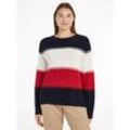 Rundhalspullover TOMMY HILFIGER Gr. L (40), bunt (global stp, color blocked) Damen Pullover mit Logostickerei