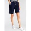 Chinoshorts DELMAO Gr. 34, N-Gr, blau (marine), Damen, Web, Obermaterial: 98% Baumwolle, 2% Elasthan, unifarben, gestreift, Hosen Shorts Strandshorts, zum Krempeln, mit passendem Gürtel