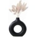 Keramik Vase Moderne Donut vase schwarz Vase für Pampasgras Minimalismus Stil Blumenvase Kunst Deko für Wohnzimmer Büro Dekoration - l