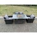 Polyrattan Gartenmöbel Set Gasfeuerstelle Rechteckiger Esstisch Gasheizgerät Sessel Liebe Sofa Sets 4-Sitzer - Fimous