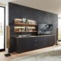 Tv Sideboard Set mit Wandregalen Fernsehschrank schwarz mit Eiche, Breite 240 cm CUST-36 inkl. led Beleuchtung