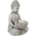 Dekofigur Buddha Grau aus Leichtbeton 44 cm Outdoor Außenbereich Gartendeko Dekoration Wohnaccessoires