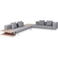 5-Sitzer Lounge Set Weiß Aluminium 4-Teilig 2 Gartensofas Beistelltisch und Couchtisch Auflagen Grau Garten Terrasse Sofa Set mit 2 Tischen