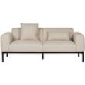 2-Sitzer Sofa Hellbeige Stoffbezug Leinenoptik mit Breiten Armlehnen 2 Dekokissen Hohe Schwarze Metallfüße Freistellbar Retro Design Wohnzimmer