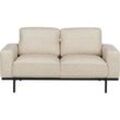 Stoffsofa Cremefarben Lederoptik 2-Sitzer mit Breiten Armlehnen Dicken Sitzkissen Modern Couch Zweisitzer Wohnzimmer Möbel Sitzmöbel