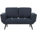 Sofa Blau-Grau Stoffbezug 2-Sitzer mit Schlaffunktion Hohe Schwarze Metallbeine Retro Design Glamourös Modern Wohnzimmer Schlafsofa Sitzmöbel