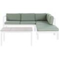 Beliani - Lounge Set Weiß Aluminium mit Auflagen Grün Stoff Skandi Modern 5-Sitzer Ecksofa Ottomane und 1 Couchtisch Terrasse Garten Möbel