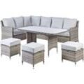 Lounge Set Taupe aus Rattan 9-Sitzer Auflagen Grau Gartentisch Gartensofa Ottomane Gartenmöbel Loungemöbel Outdoor