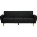 3-Sitzer Sofa Schwarz Stoffbezug mit Holzbeinen Schlaffunktion Verstellbar Rechteckig Skandinavisch Modern Wohnzimmer Ausstattung Schlafsofa