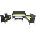 Neuwertig] 3-2-1-1 Poly-Rattan Garten-Garnitur Hamar, Lounge-Set Sitzgruppe Sofa anthrazit, Kissen grün