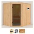 Sauna KARIBU "Siirin", beige (naturbelassen), Saunaofen, externe Steuerung, 9 kW, Saunen, 9 KW-Ofen mit externer Steuerung