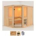 Sauna KARIBU "Aline 3", beige (naturbelassen), Saunaofen, integrierte Steuerung, 9 kW, Saunen, 9-kW-Ofen mit integrierter Steuerung