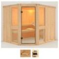 Sauna KARIBU "Aline 3", beige (naturbelassen), ohne Ofen, (ohne Ofen), Saunen, ohne Ofen