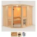 Sauna KARIBU "Aline 3", beige (naturbelassen), Saunaofen, integrierte Steuerung, 9 kW, Saunen, 9-kW-Ofen mit integrierter Steuerung