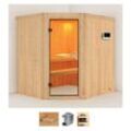 Sauna KARIBU "Siirin", beige (naturbelassen), Saunaofen, externe Steuerung, 9 kW, Saunen, 9 KW-Ofen mit externer Steuerung