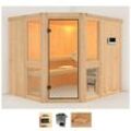 Sauna KARIBU "Aline 3", beige (naturbelassen), Saunaofen, externe Steuerung, 9 kW, Saunen, 9-kW-Ofen mit externer Steuerung