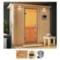 Sauna KARIBU "Vada", beige (naturbelassen), Bio-Kombiofen, externe Steuerung, 9 kW, Saunen, 9 KW-Bio-Ofen mit externer Steuerung