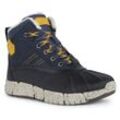 Winterboots GEOX "J FLEXYPER BOY B ABX" Gr. 32, blau (navy, gelb), Kinder, Leder, Synthetik, Schuhe, Schnürstiefel, Matsch Schuh mit gesprenkelter Laufsohle