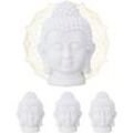 Relaxdays - 4 x Buddha Kopf, Kunststoff, Buddha-Figur, hbt: 17x12x10 cm, Zen-Deko für Wohnzimmer & Bad, Feng Shui Deko, weiß