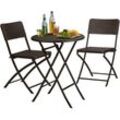 Gartenmöbel Set Bastian, klappbar, 3-teilig, Rattan-Optik, klein, hbt Tisch: 75,5 x 60 x 60 cm, braun - Relaxdays