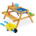 Kindersitzgruppe Holz, 2in1 Spieltisch & Matschküche, Picknicktisch für Garten, HxBxT: 49 x 90 x 85 cm, natur - Relaxdays