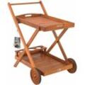 Casaria - Servierwagen mit Rollen Holz fsc®- zertifiziert Akazie 2 Etagen Tablett 3 Flaschenhalter Outdoor Küche Garten Terrasse Küchenwagen Rollwagen