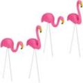 4 x Flamingo Figur, niedliche Gartendeko, tropisches Flair, Teichfiguren Kunststoff, Metall, Dekofigur 2 Größen, pink