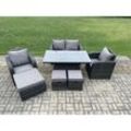 Fimous - Wicker Polyrattan Möbel Garten Dining Set im Freien Höhenverstellbarer aufsteigender Tisch Liebe Sofa Stuhl mit 3 Hockern