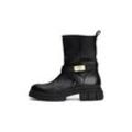 Bikerboots TOMMY HILFIGER "BIKER LEATHER", Damen, Gr. 37, schwarz, Leder, unifarben, modisch, Schuhe, Blockabsatz, Stiefelette, Boots mit goldfarbenem Schmuckelement