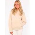 Hoodie ZWILLINGSHERZ "Strandleben Moin" Gr. L, beige Damen Sweatshirts mit gesticktem Schriftzug und neonfarbenen Akzenten