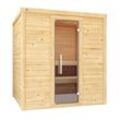 Sauna WEKA "Massivholzsauna BERGEN 2", beige (natur), ohne Ofen, ohne Steuerung, (ohne Ofen), Saunen, Blockbohlen, moderne Ganzglastür