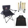 Grillbesteck-Set JIM BEAM BBQ, schwarz (schwarz, rot), Baumwolle, Holz, Kunststoff, Metall, Grillbesteck-Sets