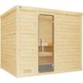 Sauna WEKA "Massivholzsauna BERGEN 3", beige (natur), Saunaofen, integrierte Steuerung, 9 kW, Saunen, Blockbohlen, moderne Ganzglastür