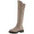 Overkneestiefel TAMARIS Gr. 36, Normalschaft, grau (taupe), Damen, Textil, unifarben, Veloursleder, Schuhe, Blockabsatz, Langschaftstiefel, Overkneestiefel, vegane Verarbeitung