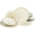 Teller-Set CREATABLE "Mandala Gold", gold (weiß, goldfarben), 12 tlg., Steinzeug, Geschirr-Sets, Service, goldene orientalische Motive, 12 Teile, für 4 Personen