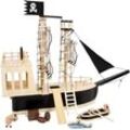 Spielzeug-Schiff SMALL FOOT "Piratenschiff, aus Holz", schwarz (natur, schwarz), Spielzeugfahrzeuge, KinderB:18cm H:58cm T:77cm, Kunststoff, Holz, B:18cm H:58cm T:77cm