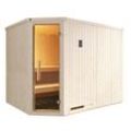 Sauna WEKA "Element-Ecksauna VARBERG 4", weiß, Bio-Ofen, externe Steuerung, 7,5 kW, Saunen, vorgefertigte Elemente, moderne Ganzglastür