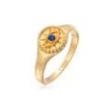 Fingerring ELLI "Siegelring Evil Eye Blue syn. Opal 925 Silber" Gr. 56, gold (gold, dunkelblau), Fingerringe, Damen, 56mm,mit Steinen, Silber 925 (Sterlingsilber), 1.9mm