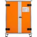 CEMO Akku-Lagerschrank 8/10 für Brandmeldeanlagen, akustische Rauchmelder, LockEX Türverriegelung, feuerbeständig, auf Standfüßen, B 830 x T 660 x H 1110 mm, lichtgrau/reinorange