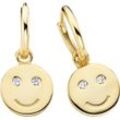 Paar Creolen KANGAROOS "Schmuck Geschenk Silber 925 Ohrschmuck Ohrringe Smiley, K0053E/90/03", gold (gelbgoldfarben, kristallweiß, kristallweiß), Ohrringe, Damen, Silber 925 (Sterlingsilber), mit Zirkonia (synth.) - Einhänger abnehmbar