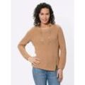 Strickpullover CASUAL LOOKS "Pullover", Damen, Gr. 44, braun (camel), 100% Baumwolle, meliert, unifarben, Langarm, Pullover