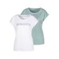 T-Shirt VIVANCE "mit Frontdruck "Bonjour"" Gr. 32/34, grün (mint, white) Damen Shirts aus weicher Baumwoll-Qualität