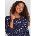 Sweatshirt KANGAROOS Gr. 32/34 (XS), blau (marine), Damen, Obermaterial: 100% Baumwolle, bedruckt, Sweatshirts, Langarm, figurumspielender Schnitt, bedruckt, Rundhalsausschnitt