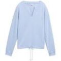 TOM TAILOR Damen Scuba Sweatshirt mit V-Ausschnitt, blau, Uni, Gr. XS