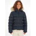 Steppjacke TOMMY HILFIGER "ESSENTIAL FUR HOOD JACKET" Gr. 12 (152), blau (desert_sky) Mädchen Jacken mit Fellimitat an der Kapuze