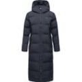 Wintermantel RAGWEAR "Patrise", Damen, Gr. L (40), blau (navy), Obermaterial: 100% Polyester, Innenfutter: 100% Polyester, Wattierung: 100% Polyester, modisch, bequem wadenlang, hoch geschlossener Ausschnitt, Langarm Ärmel ohne Ärmelschlitz normaler Saum, Mäntel, Extralanger Damen Winter Steppmantel mit Gehschlitzen