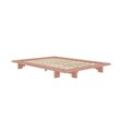 Bettgestell KARUP DESIGN "JAPAN BED Bodenbett, Holzrahmen, Futonbett, Jugendbett, Holzbett" Betten Gr. Liegefläche B/L: 140cm x 200cm Betthöhe: 20cm, kein Härtegrad, pink (kiefer sky lackiert) Massivholzbett mit Lattenrost, Kiefer massiv, Doppelbett ohne Kopfteil