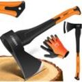 Masko® Spaltaxt, Spaltbeil Axt, FIBERGLAS-Stiel + Handschuhe, die Perfekten Werkzeuge für Garten und Wald, Universal, Robust, Schwarz-Orange / 1000g